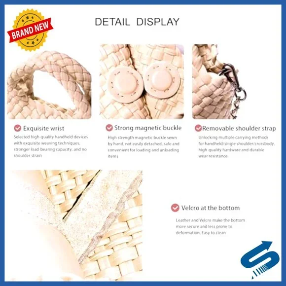 Woven Vegan Leather Tote Crossbody Bag Foldable Chain Hobo Satchel Minimal Chic